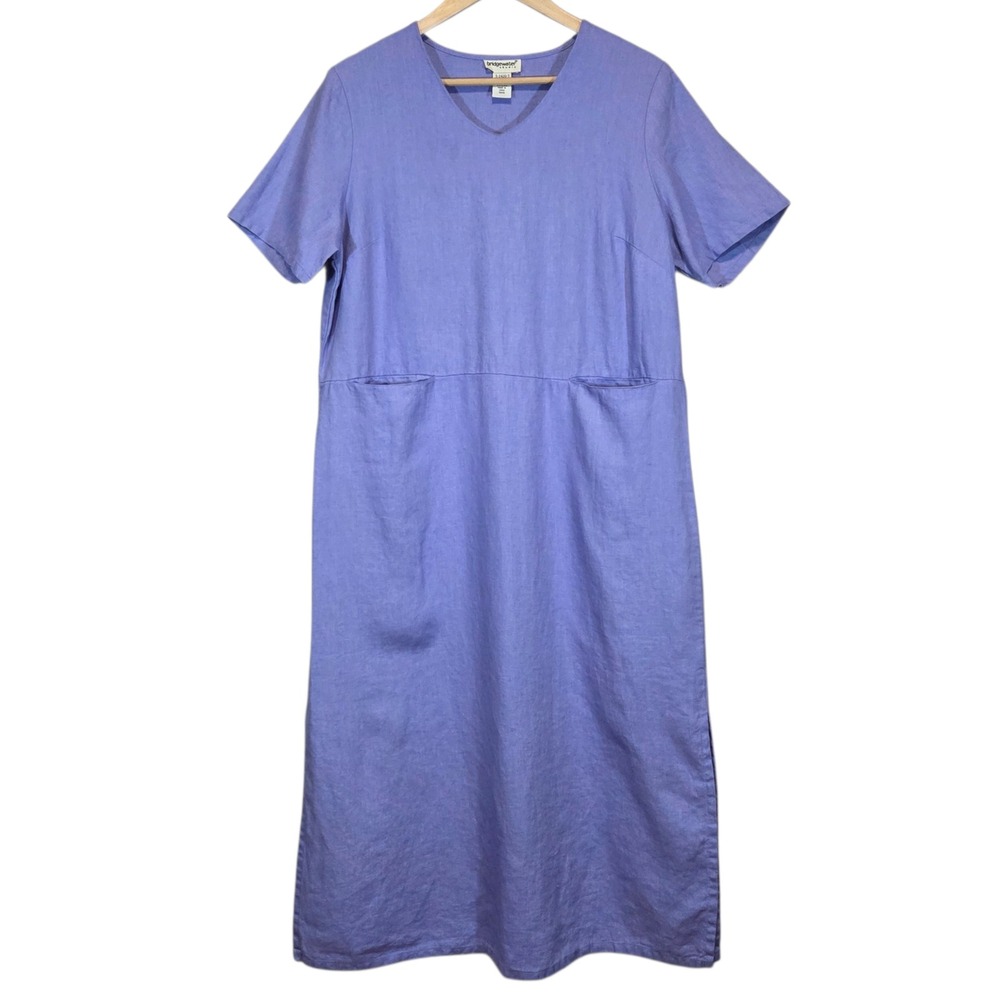 Bridgewater Studio Womens 14 Purple 100% Linen Dress Pockets Summer Resort Beach